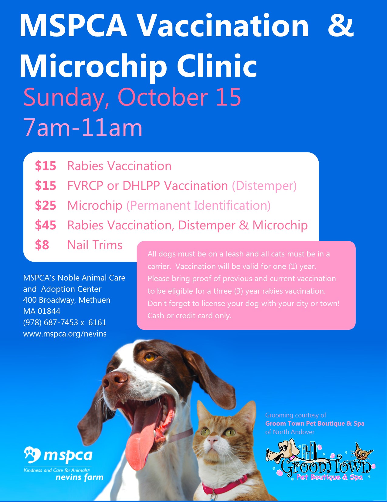 mspca fall 2017 vaccination clinic 10 15 17 pet vaccination day flyer