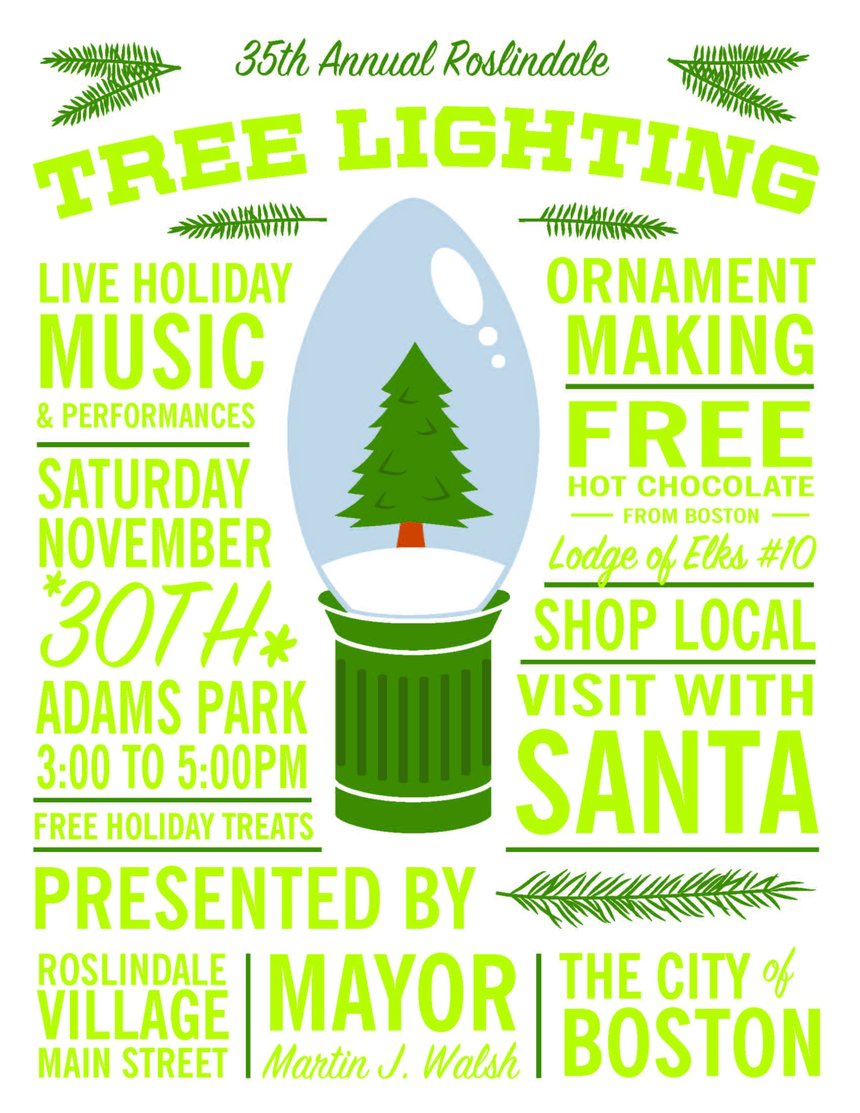 Roslindale Tree Lighting and Small Business Saturday November 30th