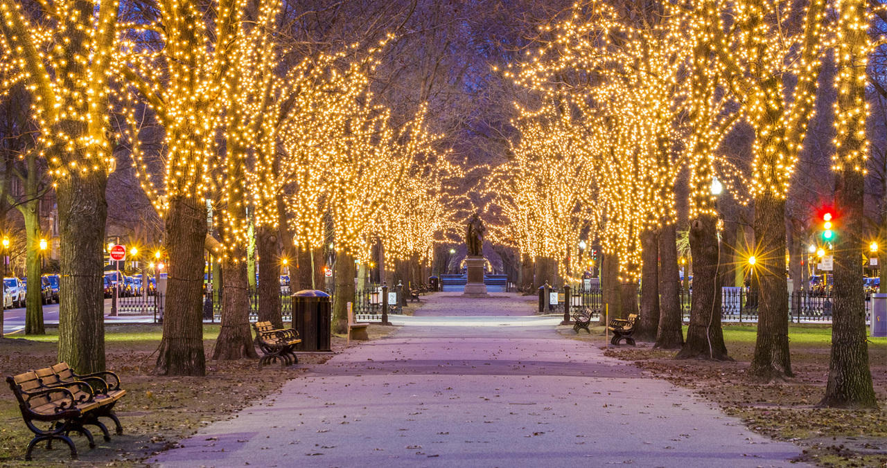 Boston Christmas 2022 Comm Ave Mall Holiday Lights 2021 [12/02/21]
